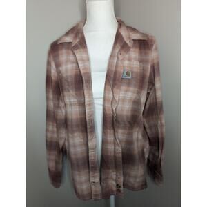 Carhartt rugged flex loose fit pink plaid button up sz M